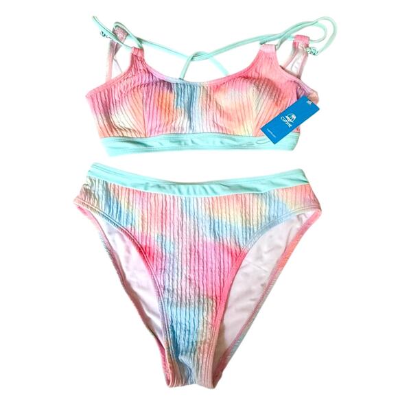 NEW Cupshe SWIMSUIT Womens MED Cotton Candy Tie Dye 2-Piece Bikini Set Mid Rise - Picture 3 of 13